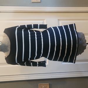 White House Black Market sweater tunic dress, black white, stripe, 3/4 s…